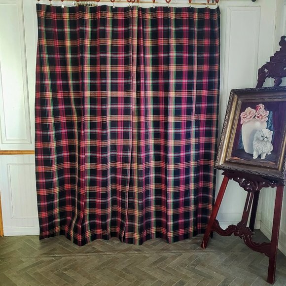 Custom Drapes Rod Pocket Tartan Plaid Heavy Twill Cotton 78W x 80L Lined Weight